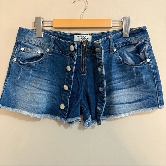 Vintage Y2K Low Rise Denim Skort Button Up Front Frayed - Picture 2 of 15